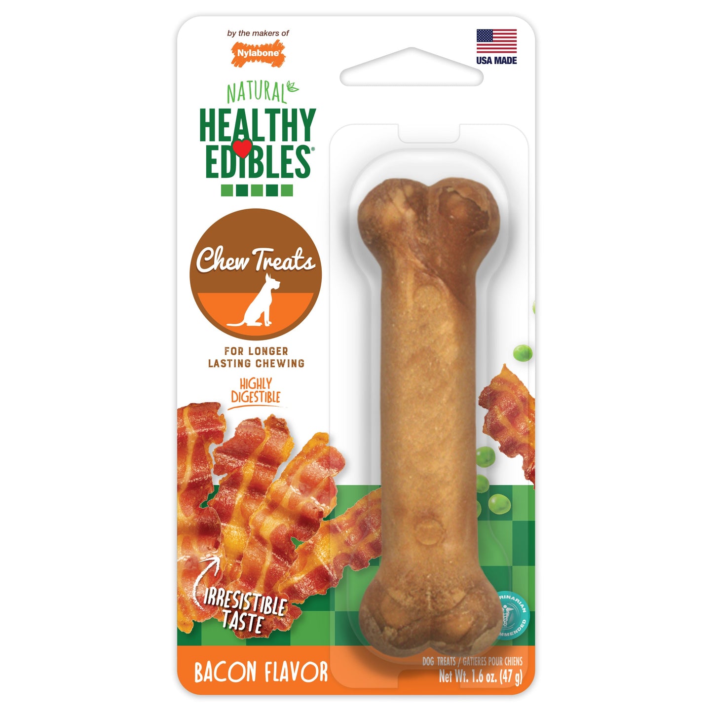 Nylabone Healthy Edibles AllNatural Long Lasting Bacon Chew Treats Bacon, SMall/Regular Up To 25 Ibs. 1 ct