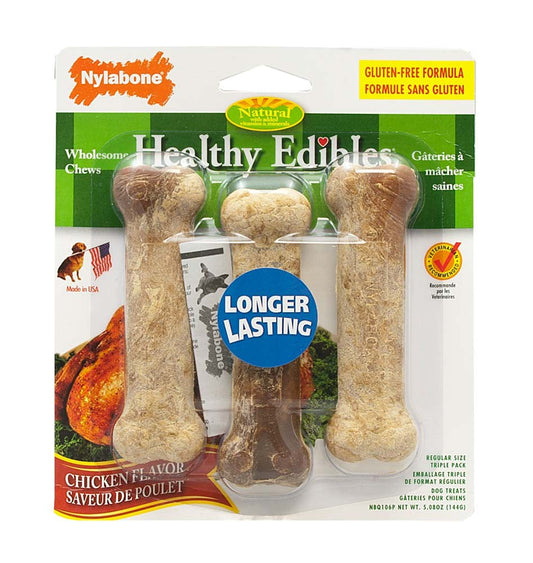 Nylabone Healthy Edibles AllNatural Long Lasting Chicken Dog Chew Treats Chicken, SMall/Regular  Up To 25 Ibs. 3 ct