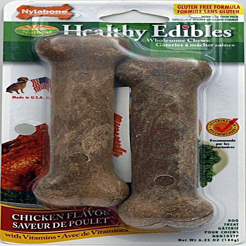 Nylabone Healthy Edibles AllNatural Long Lasting Chicken Dog Chew Treats Chicken, Medium/Wolf  Up To 35 Lbs. 2 ct