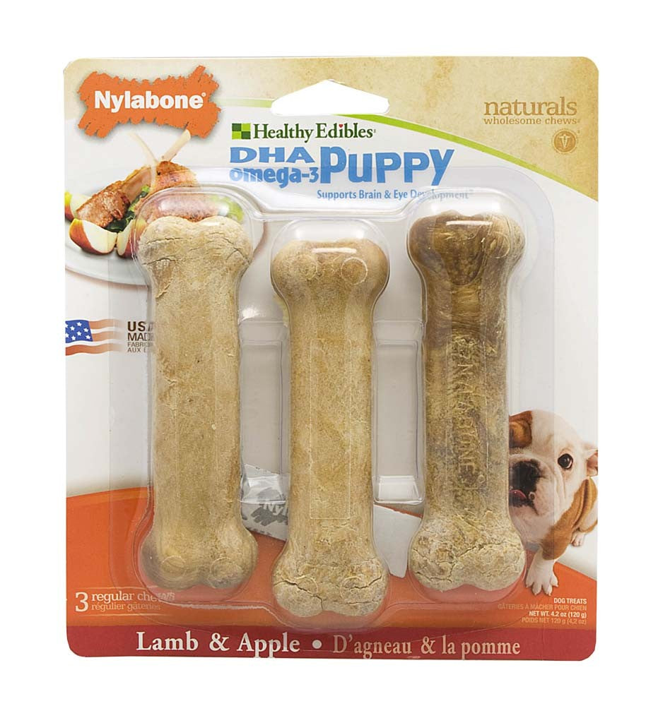 Nylabone Healthy Edibles Puppy AnimalShaped Lamb  Apple Dog Chew Treats Lamb  Apple, SMall/Regular  Up To 25 Ibs. 3 ct