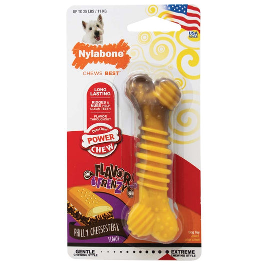 Nylabone Flavor Frenzy Power Chew Durable Dog Chew Toy Philly Cheesesteak 1ea/SMall/Regular - Up To 25 Ibs.