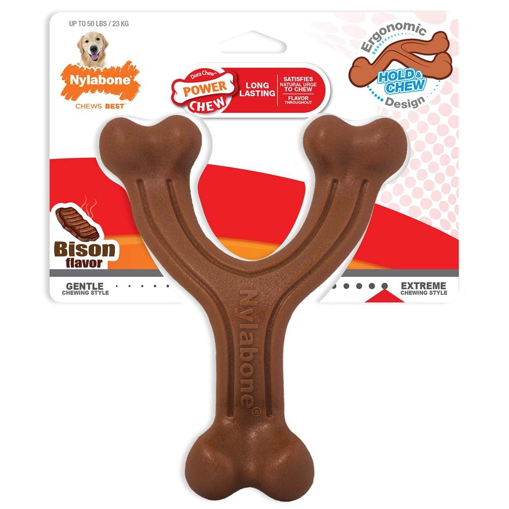 Nylabone Ergonomic Hold & Chew Wishbone Power Chew Durable Dog Toy Bison 1ea/Large/Giant - Up To 50 lb