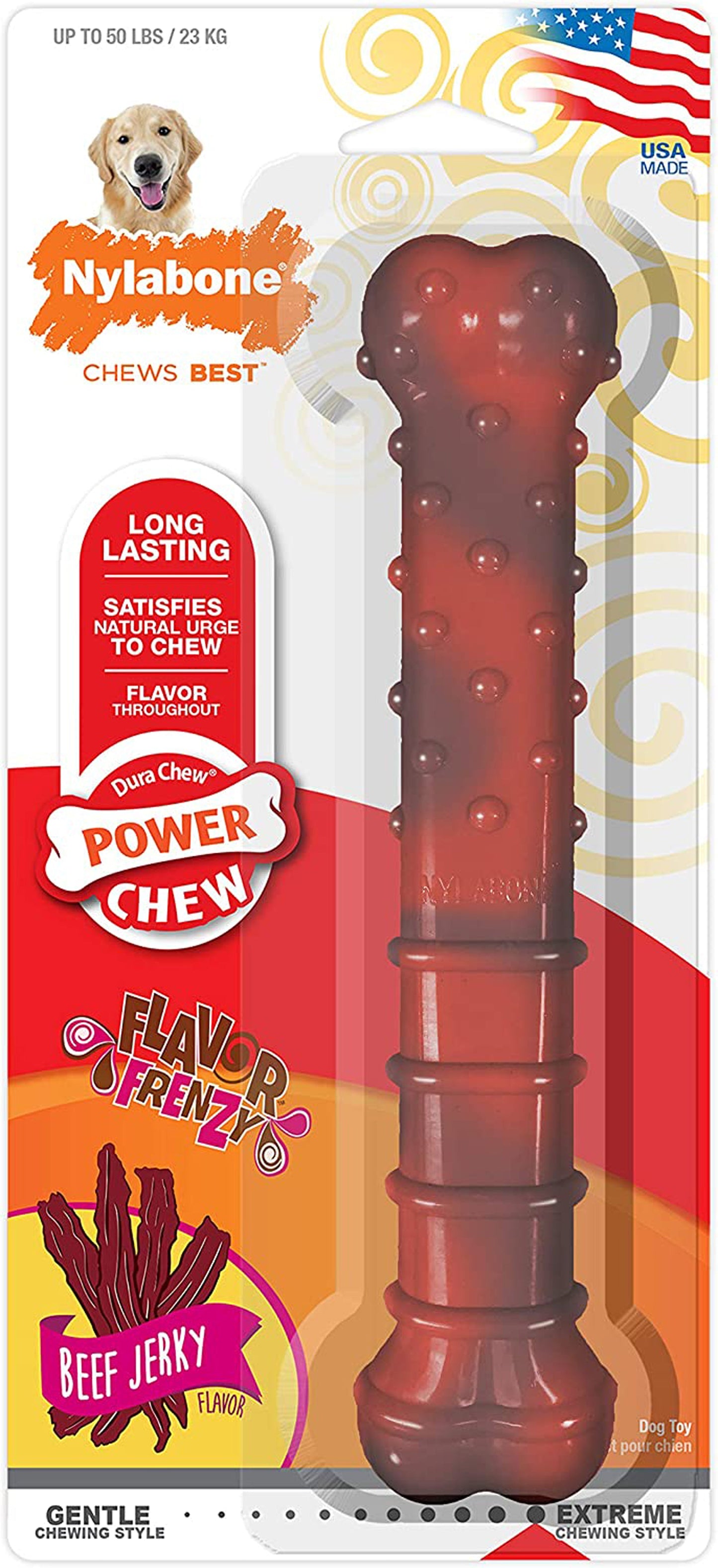 Nylabone Flavor Frenzy Power Chew Durable Dog Chew Toy Beef Jerky 1ea/Large/Giant - Up To 50 lb