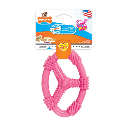 Nylabone Puppy Chew Spin Tug Play Toy Peanut Butter, Pink, 1ea/Medium/Wolf  Up To 35 Lbs. 1 ct