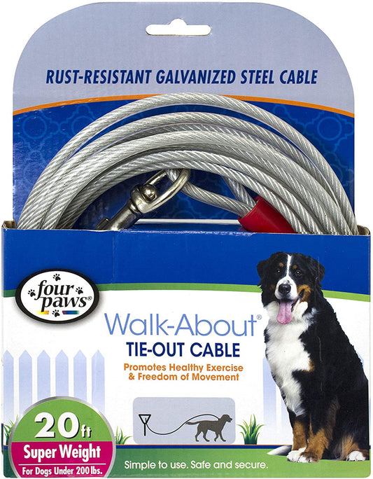 Four Paws Dog Super Tie Out Cable Silver 1ea/20 ft