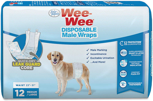 Four Paws Wee-Wee Disposable Male Dog Wraps 12 Count 1ea/Medium / Large