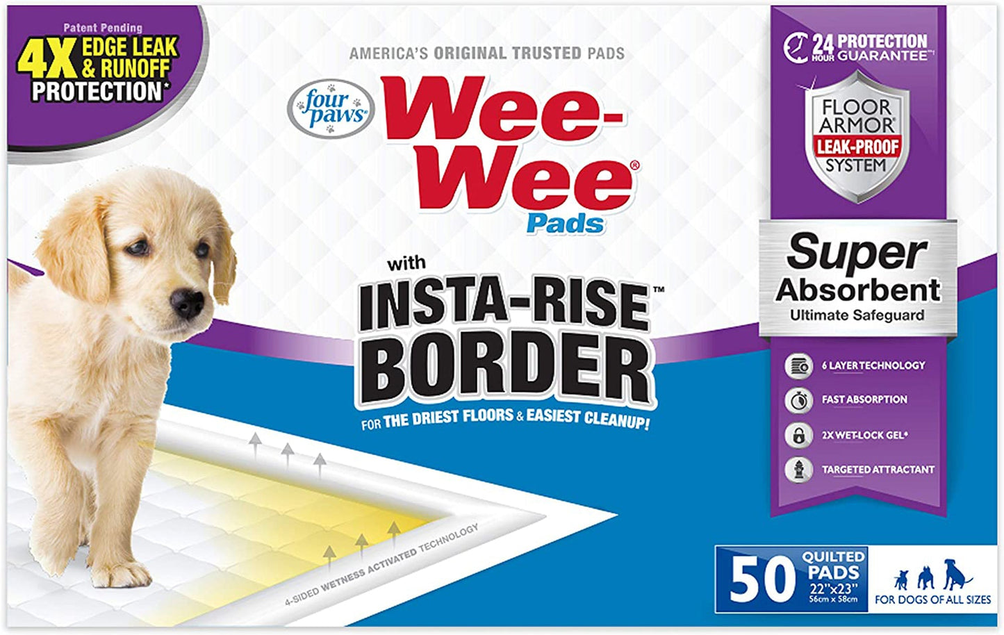 Four Paws Four Paws Wee-Wee Super Absorbent Dog Pee Pads with Insta-RiseÃƒÆ’Ã†â€™ÃƒÂ¢Ã¢â€šÂ¬Ã…Â¡ÃƒÆ’Ã¢â‚¬Å¡Ãƒâ€šÃ‚Â® Border Insta-Rise Border 1ea/50 ct