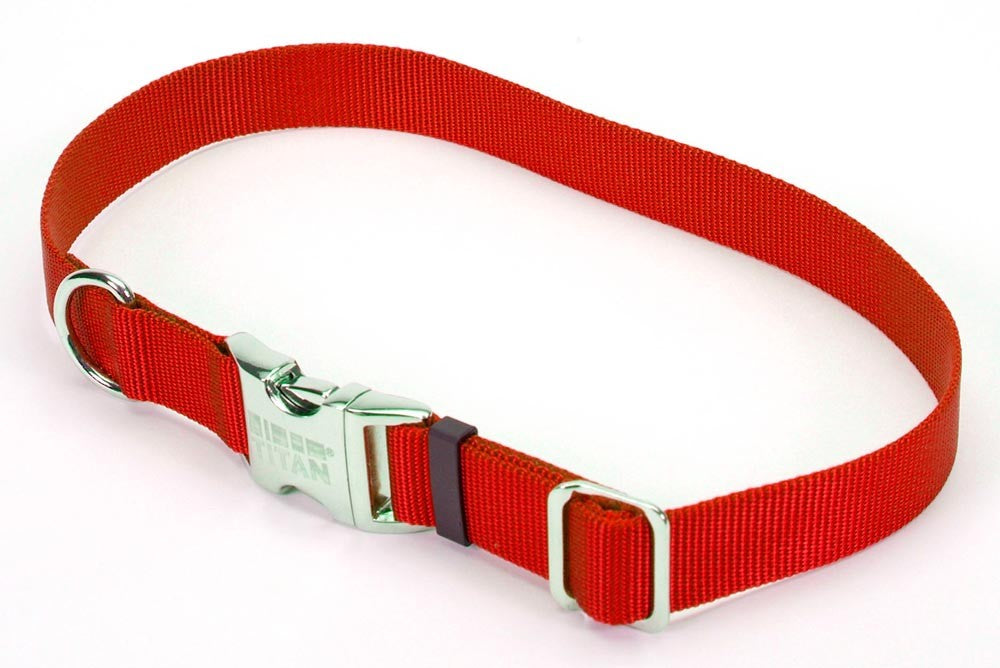 Coastal Adjustable Nylon Collar With Coastal Titan Metal Buckle Red 1X18-26In