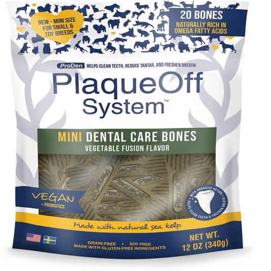 Proden Plaqueoff System Mini Dental Care Bones Vegetable Fusion Flavor Dog Treats; 12oz.