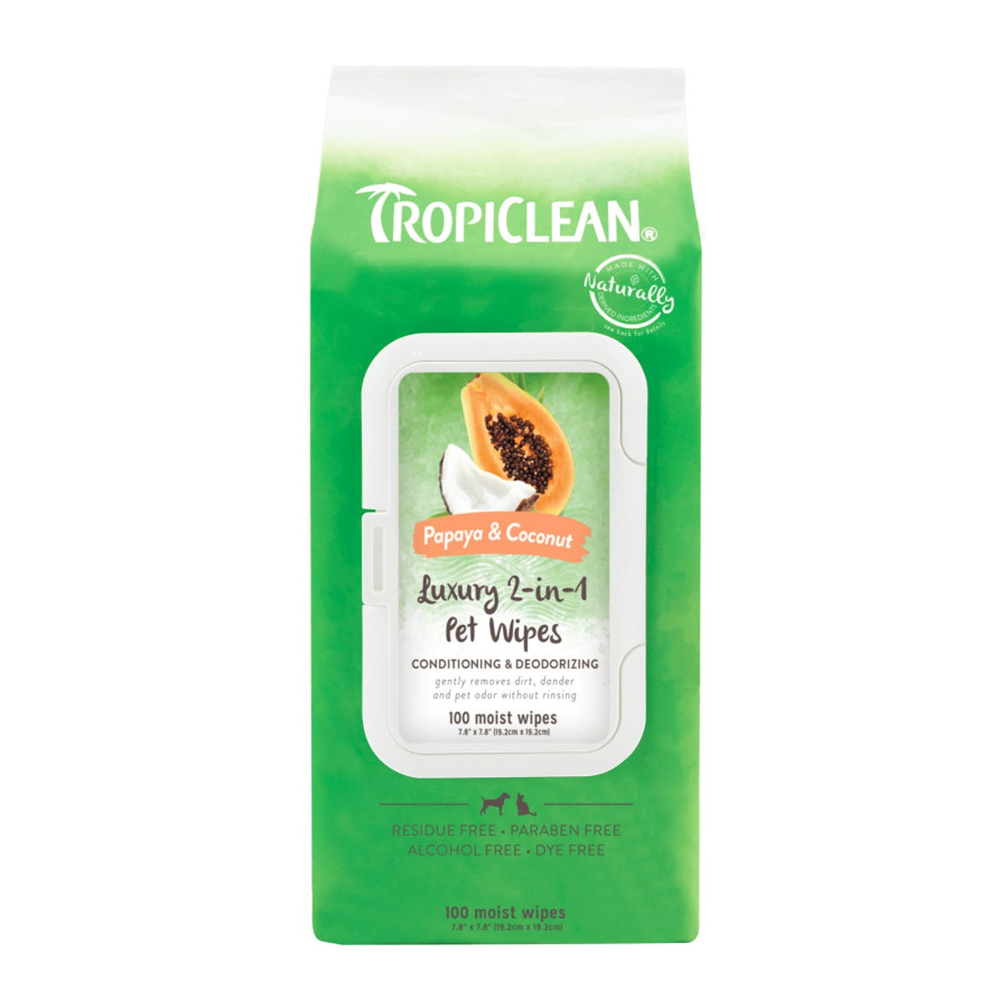 TropiClean Papaya & Coconut Luxury 2-in-1 Pet Wipes 1ea/100 ct