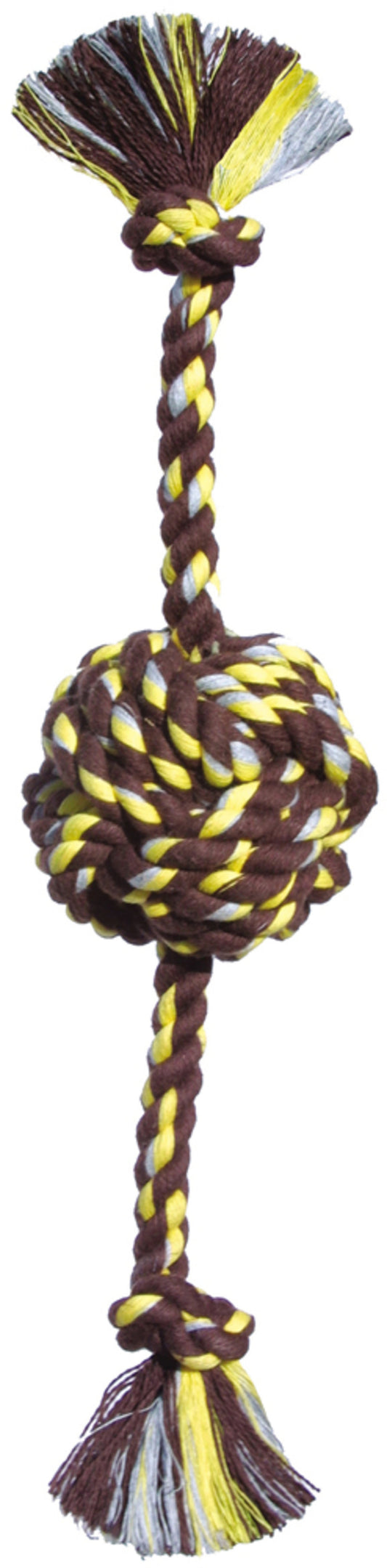 Mammoth Pet Products Monkey Fist Ball Dog toy w/Rope Ends Brown/Yellow 1ea/LG, 18 in