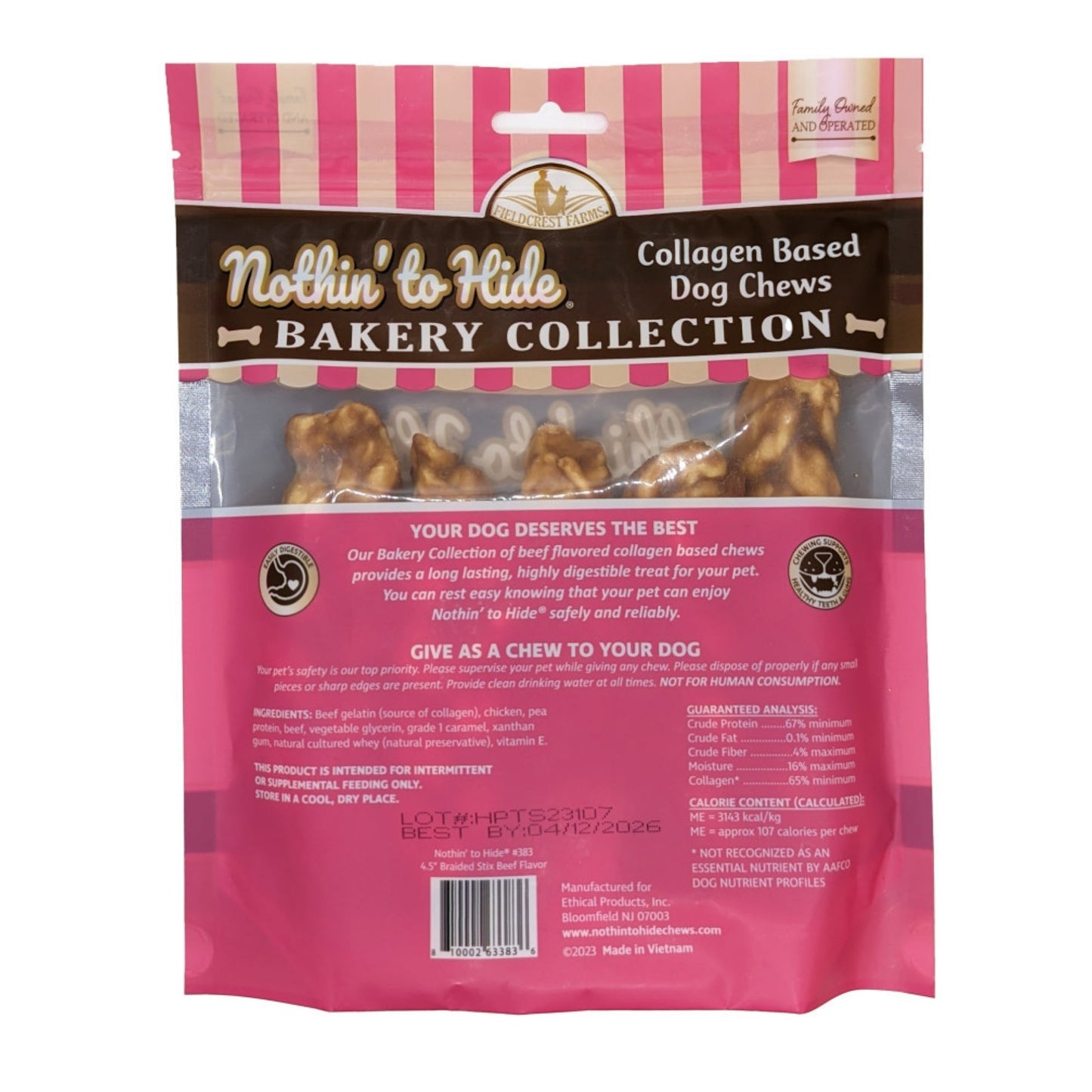 Fieldcrest Farms Nothin' To Hide Bakery Collection Dog Treat Braided Stix, Beef, 1ea/4.5 in, 5 pk