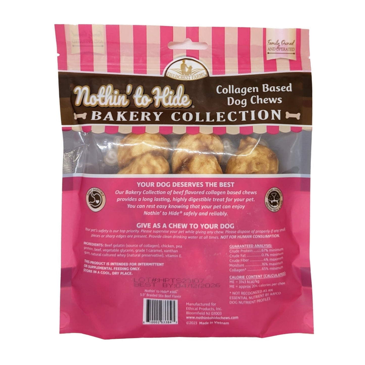 Fieldcrest Farms Nothin' To Hide Bakery Collection Dog Treat Braided Stix, Beef, 1ea/5.5 in, 3 pk