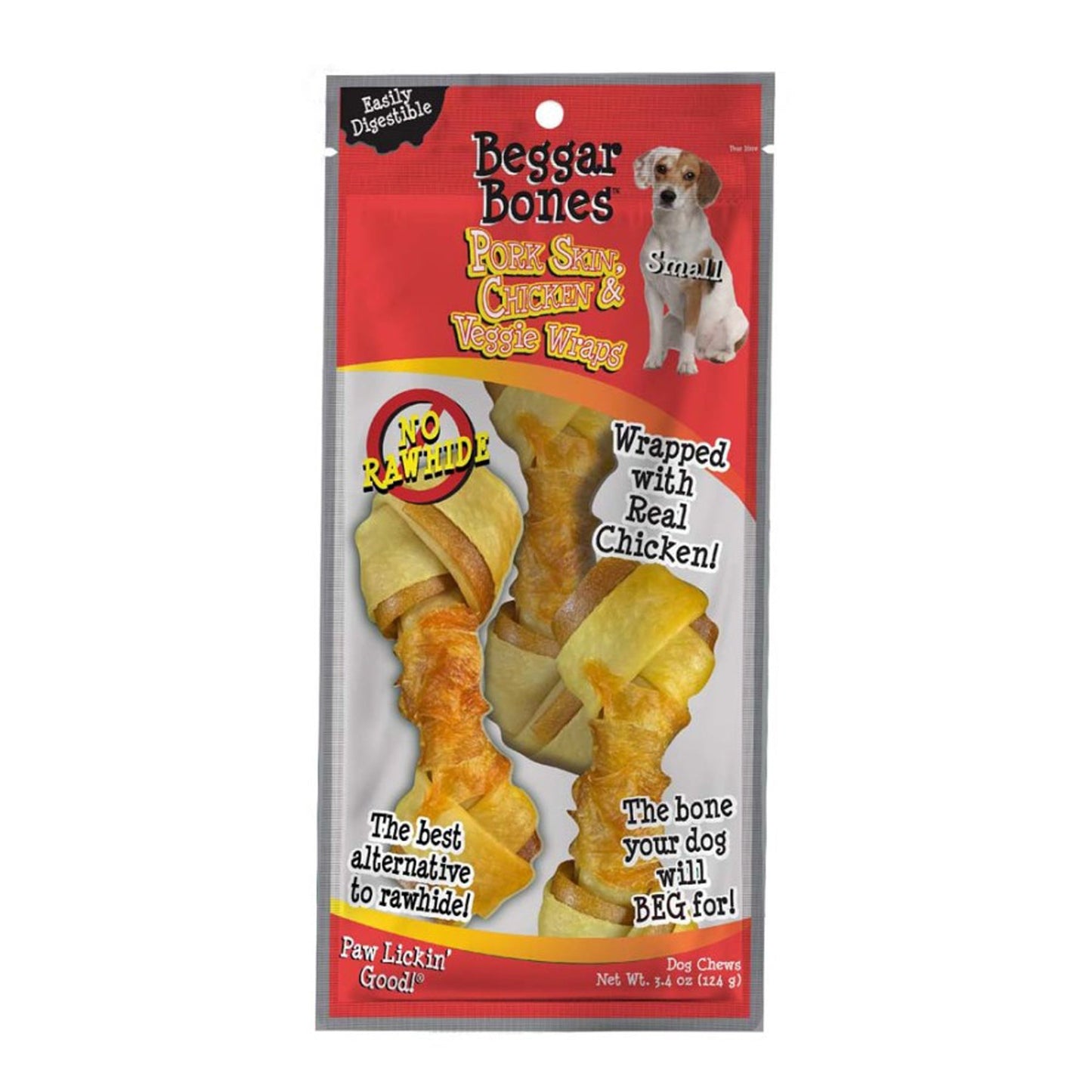 Savory Prime Beggar Bones Pork Skin, Chicken & Veggie Wraps Dog Treats 1ea/SM, 3 pk