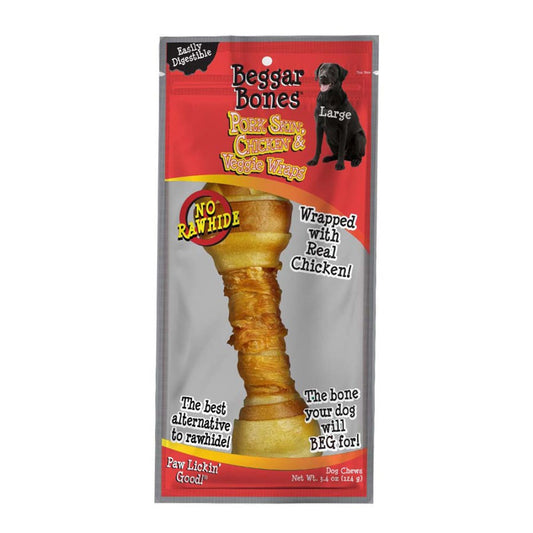 Savory Prime Beggar Bones Pork Skin, Chicken & Veggie Wraps Dog Treats 1ea/LG, 3.4 oz