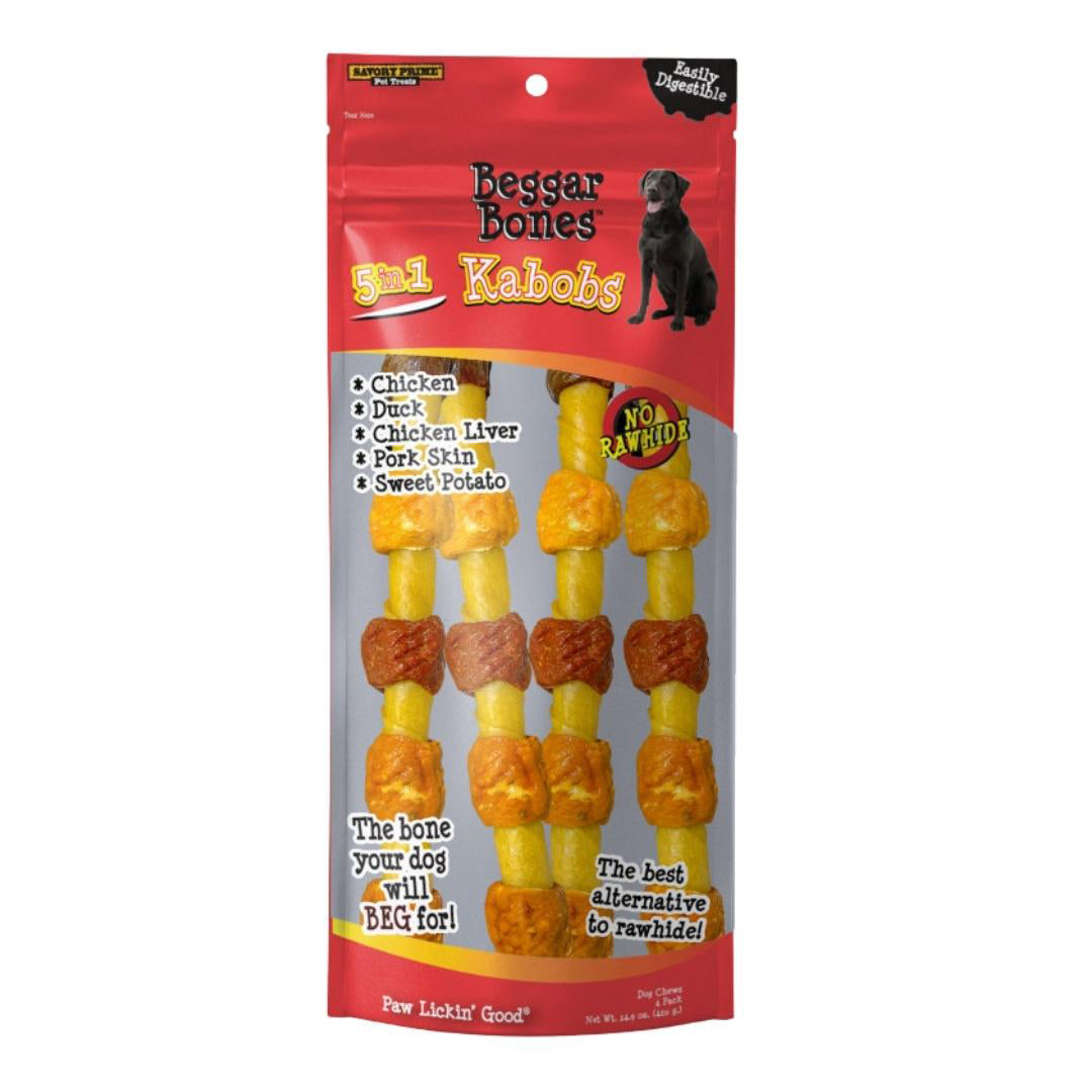 Savory Prime Beggar Bone 5 in 1 Kabobs Dog Treats 1ea/10 in, 4 pk