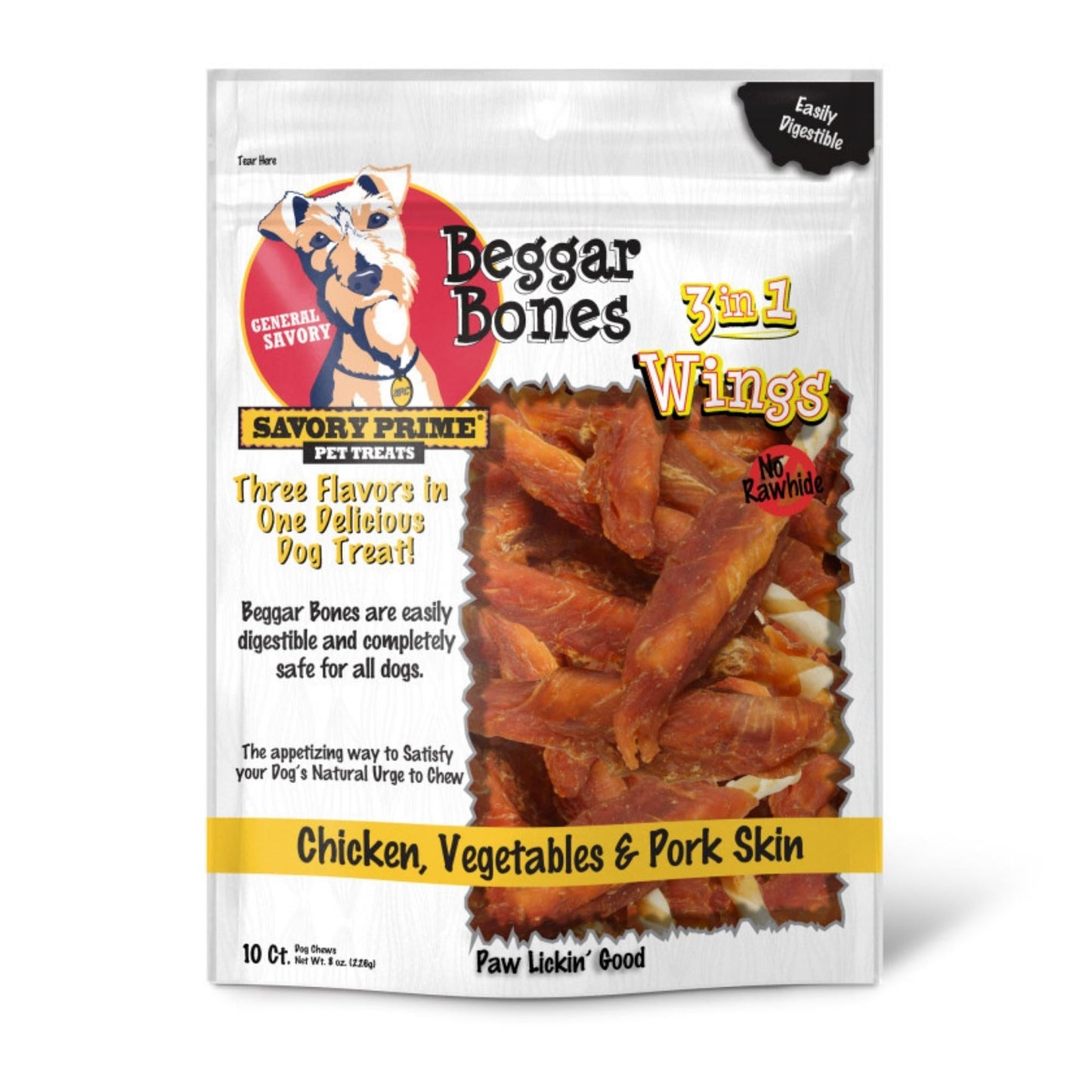 Savory Prime Beggar Bone 3in1 Wings Dog Treat Chicken, Vegetable & Pork, 1ea/10 ct