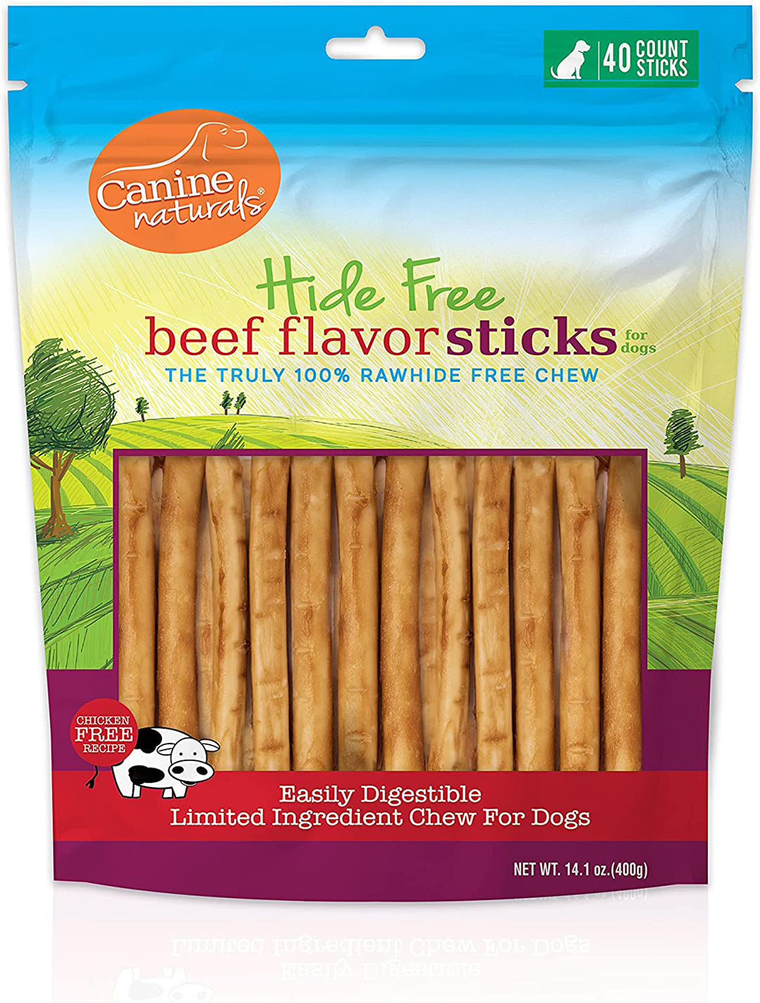 Canine Natural Hide Free 5" Beef Stick 40Pk