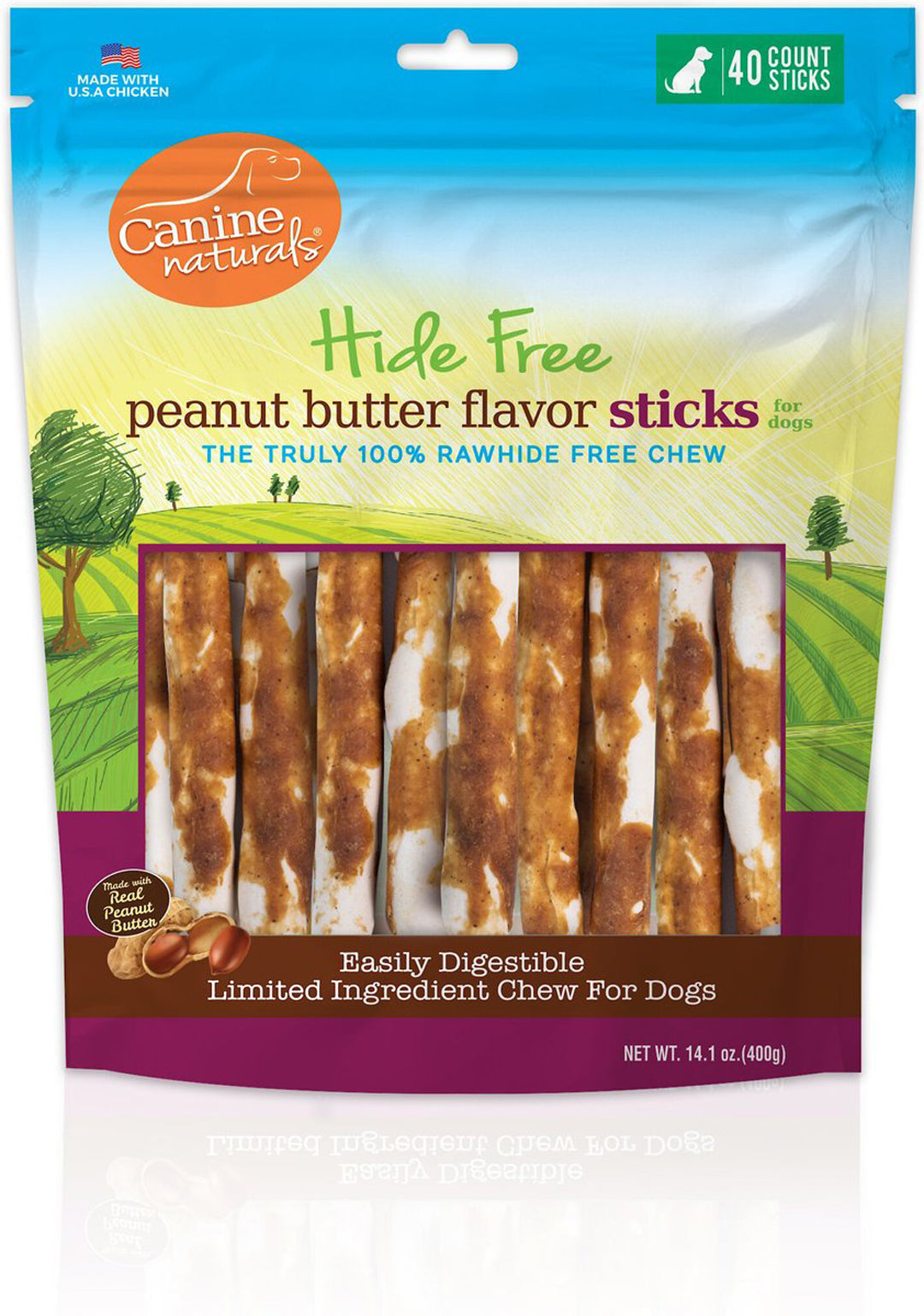 Canine Natural Hide Free 5" Peanut Butter Stick 40Pk