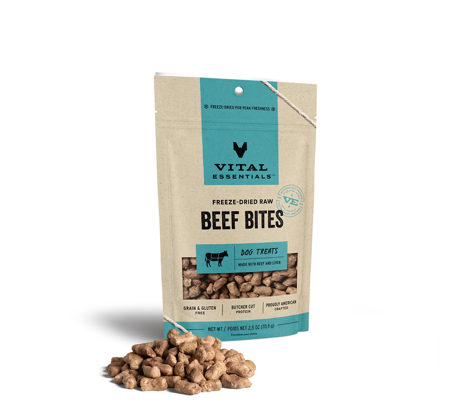 Vital Essentials Dog Freeze-Dried Treat Bites Beef 2.5oz.