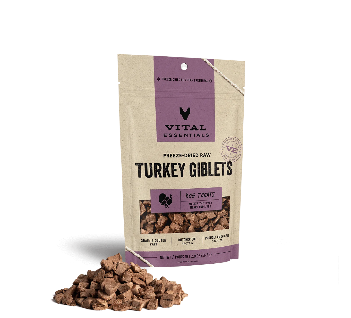 Vital Essentials Dog Freeze-Dried Treat Turkey Giblets 2oz.