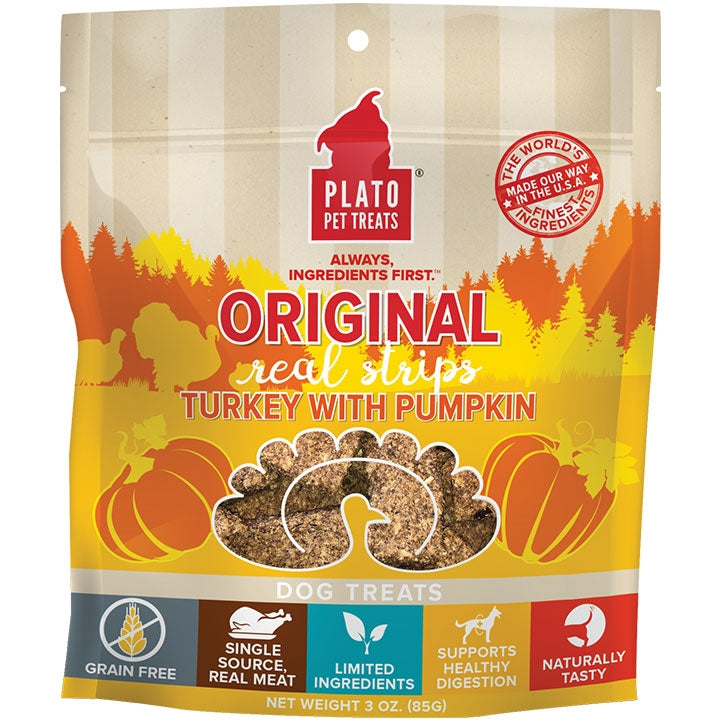 Plato Dog Strips Grain Free Turkey Pumpkin 6oz.