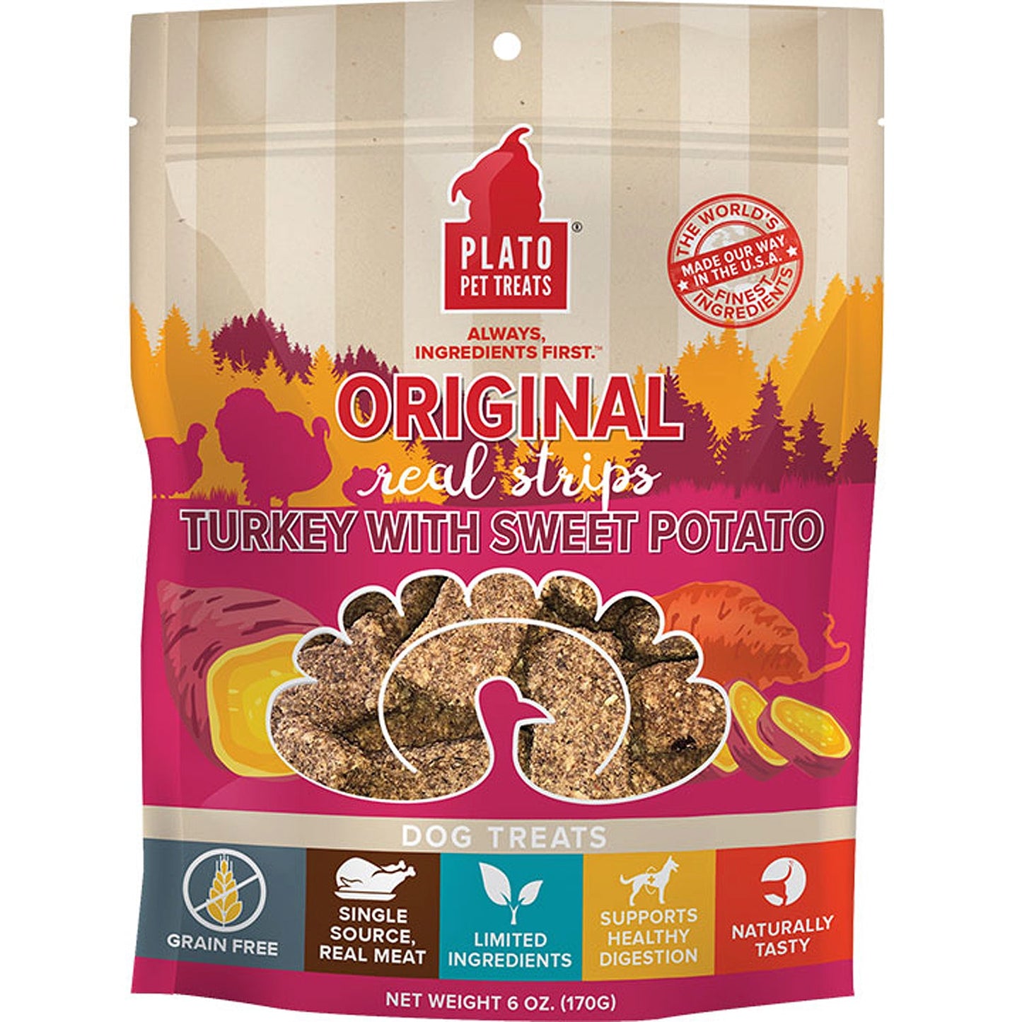 Plato Dog Strp Grain Free Turkey Sweet Potato 6oz.