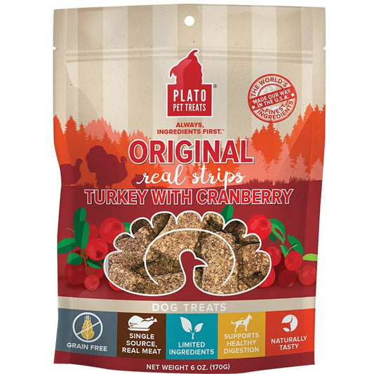 Plato Dog Strips Grain Free Turkey Cranberry 6oz.