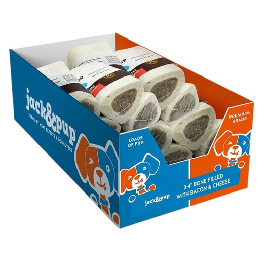 Jack & Pup D 3-4" Filled Bone  Bcn Cheese 18Ct Disp Box