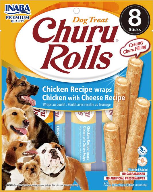 Inaba Dog Churu Rolls Chicken C Heese Wraps 6Ct/3.36Oz