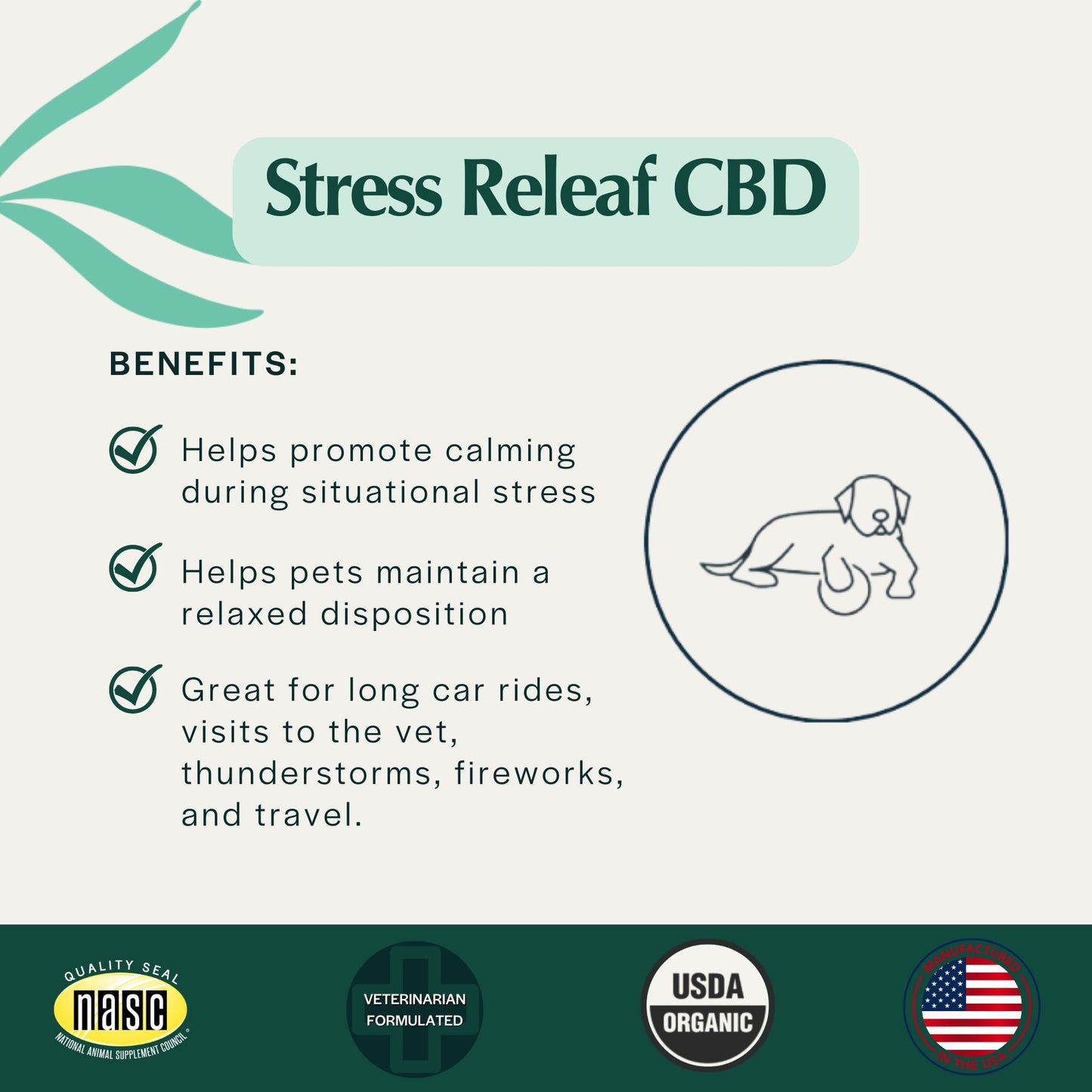 Pet Releaf Stress Edibites Cbd Medium/Large Dog 7.5oz. Peanut Butter Carob 6Mg