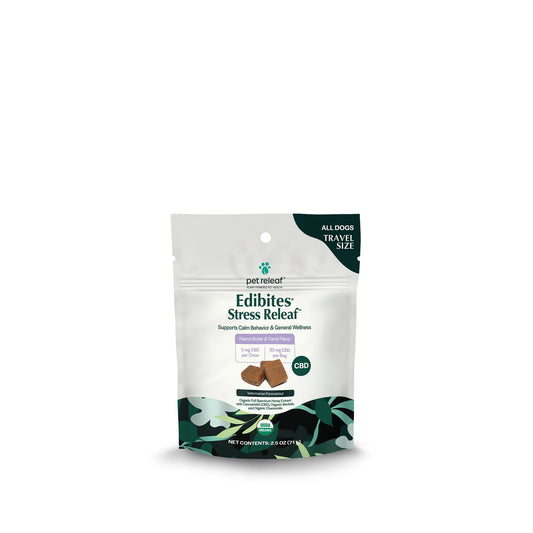 Pet Releaf Stress Edibites Cbd Dog 2.5oz. Peanut Butter Carob 3Mg Travel