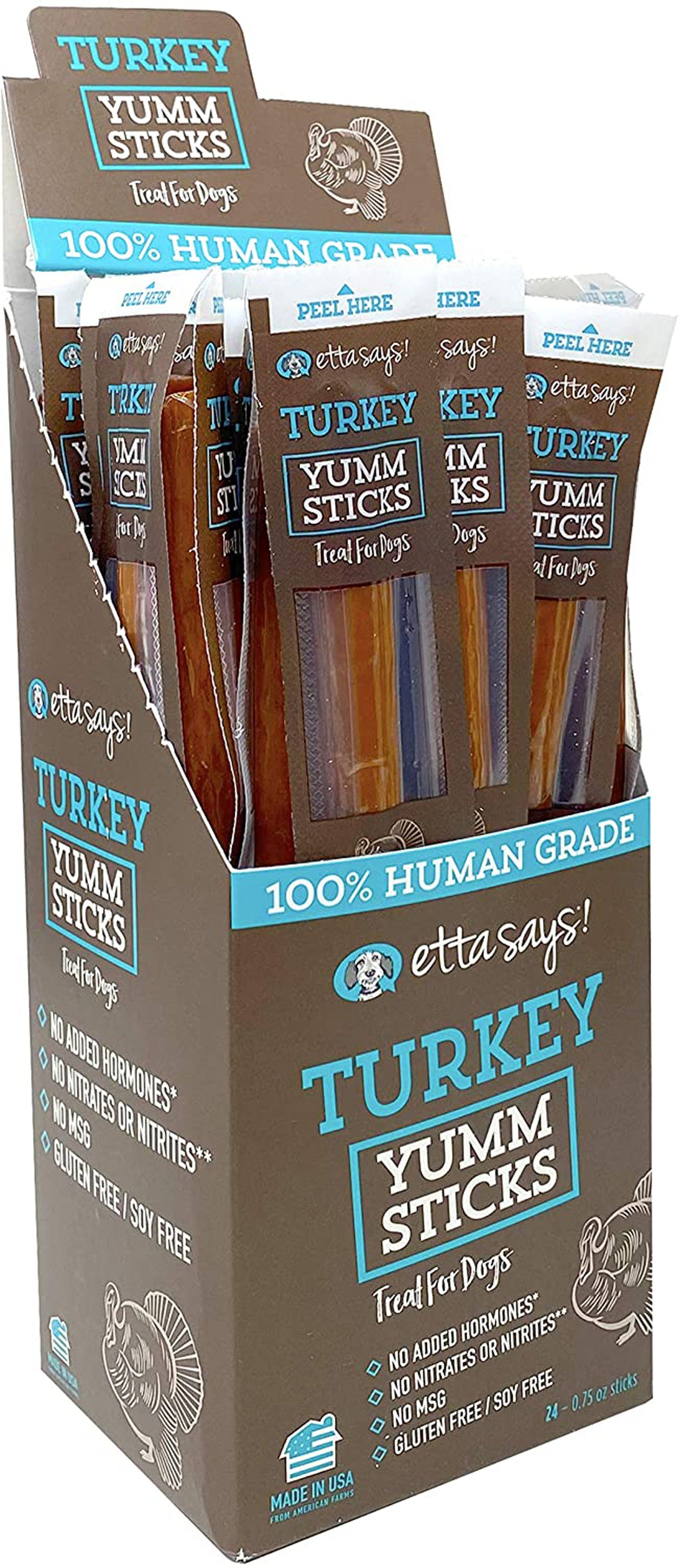 Etta Says! Meat Snack Bar Dog Treat Display Turkey & Bacon 12ea/One Size