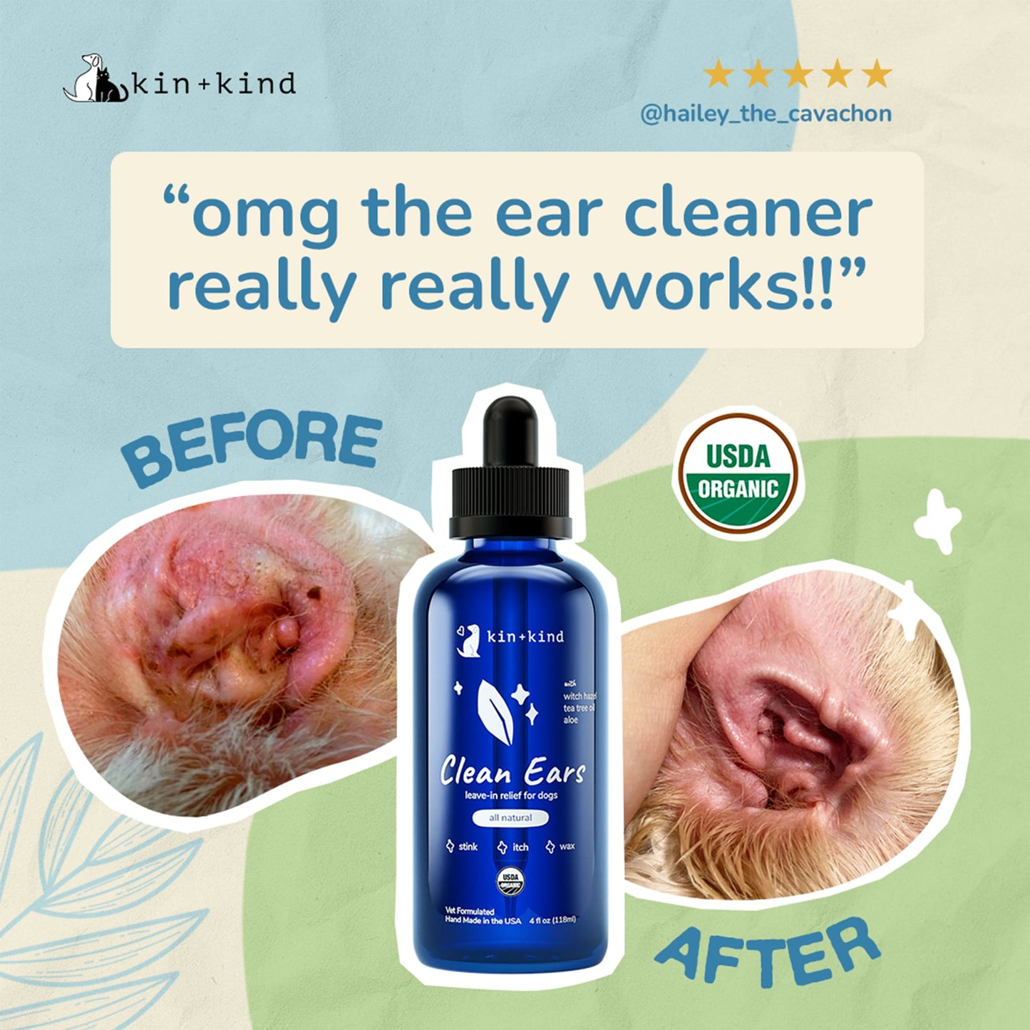 Kin+Kind Clean ears 4oz. Organic Dog