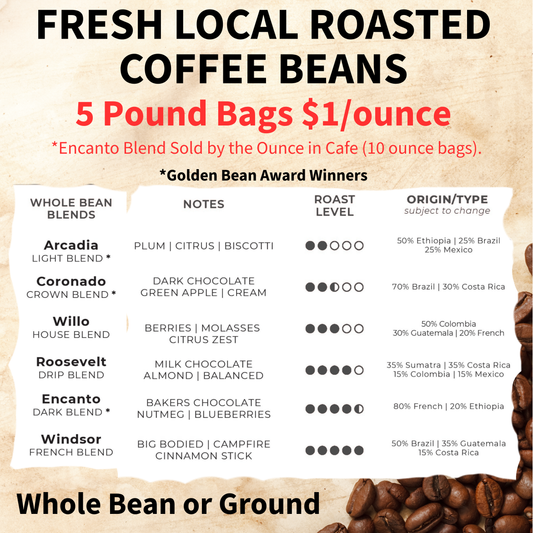 Fresh Roasted Coffee (Golden Bean Award Winner) 5# Bags/80oz  $1/ounce