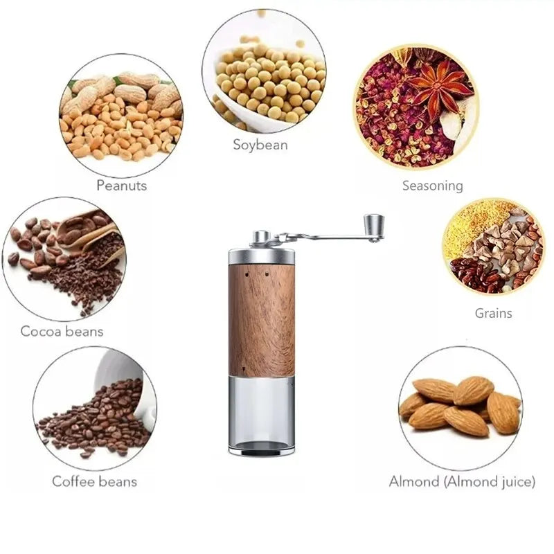 Coffee Bean Grinder Portable Wood Grain Stainless Steel Crank Hand Hand Coffee Grinder Kitchen Tool Grinder