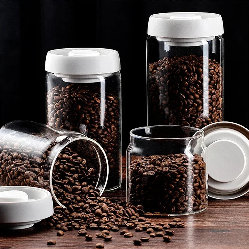 Coffee Beans Vacuum Sealed Tank Glass Food Storage Tank Household Moisture-proof  Air Extraction Tea Storage Tank Push-type Hot