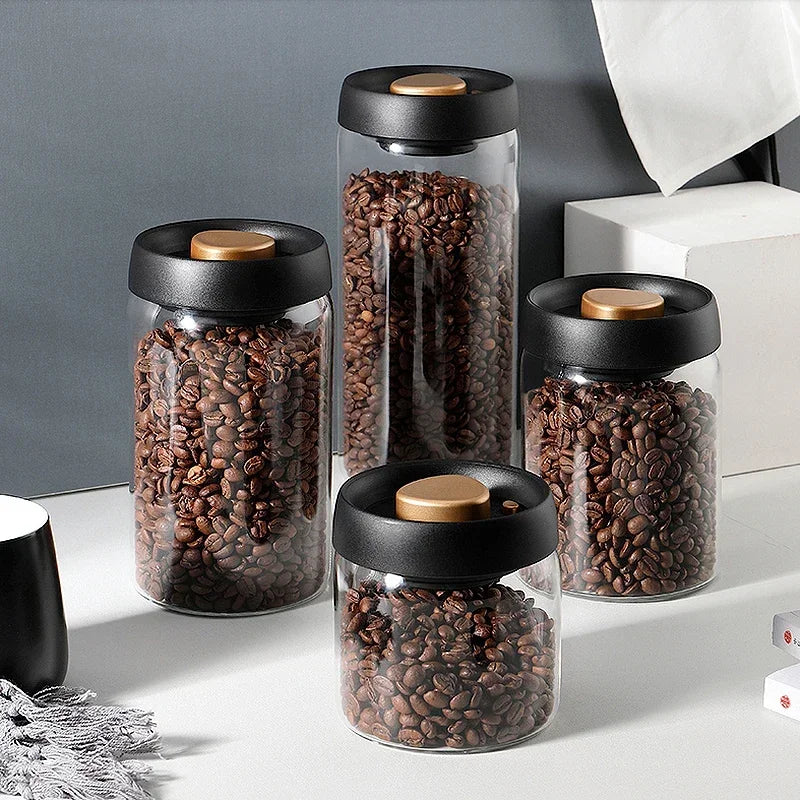 Coffee Beans Vacuum Sealed Tank Glass Food Storage Tank Household Moisture-proof  Air Extraction Tea Storage Tank Push-type Hot