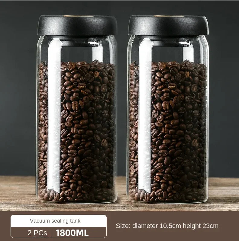 Coffee Beans Vacuum Sealed Tank Glass Food Storage Tank Household Moisture-proof  Air Extraction Tea Storage Tank Push-type Hot