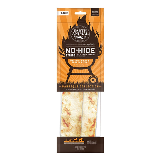 Earth Animal Dog No-Hide BBQ Strips Chicken/Turkey 4pack